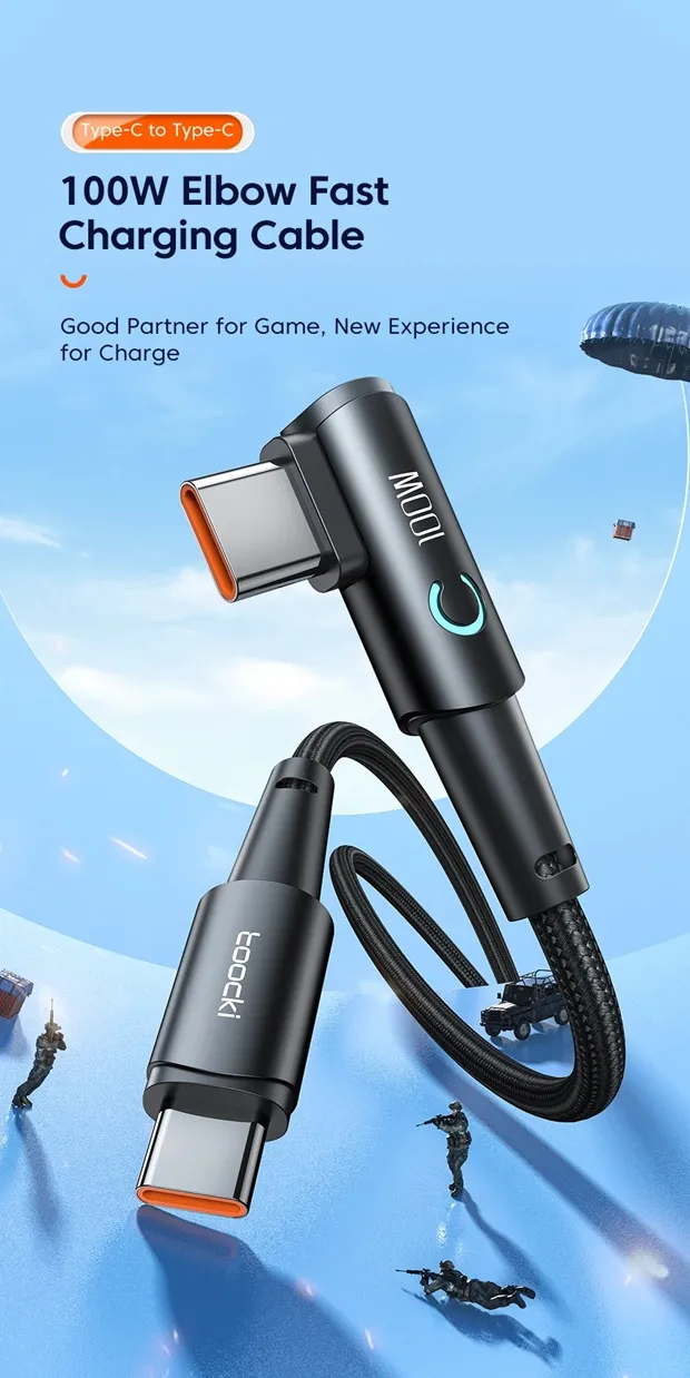 Câble charge Type C 100W 2Metres 90°