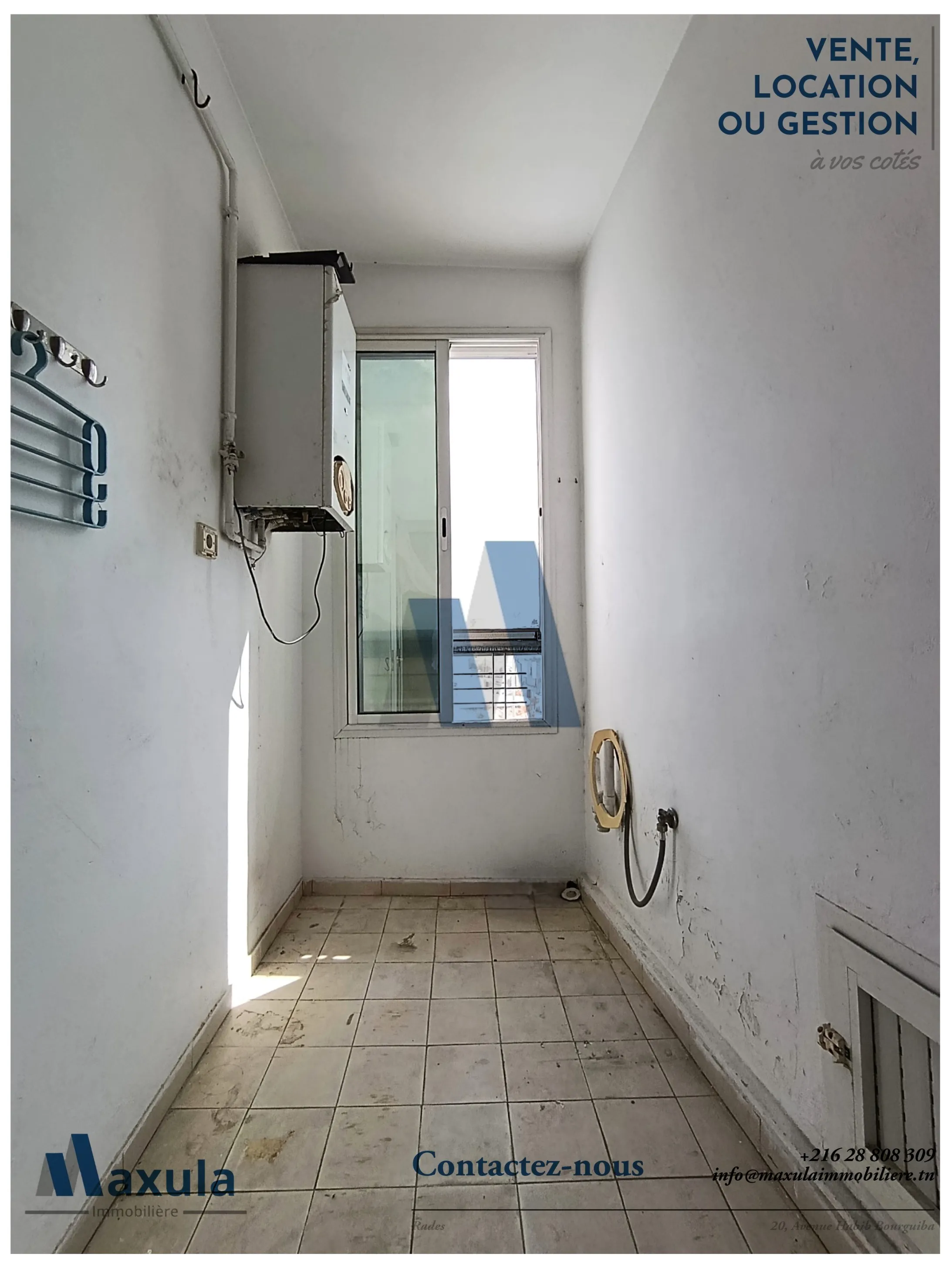 À LOUER APPARTEMENT S+2 AU 2ÈME ÉTAGE À RADES RÉSIDENCE TURQUOISE