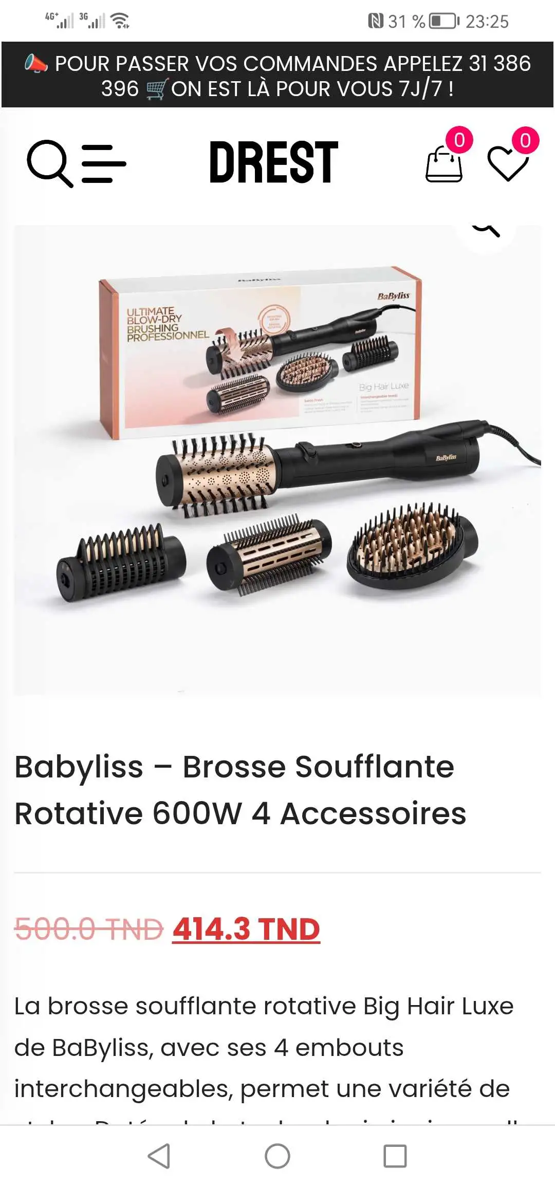 :
BaByliss – Brosse Soufflante Rotative 600W, 4 Accessoires