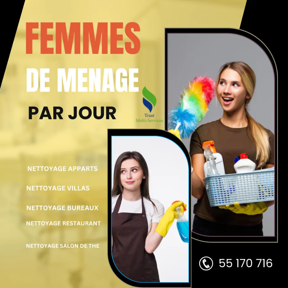  société TMS propose des femmes de ménage pour faire le  ménage A  Jardins de Carthage 