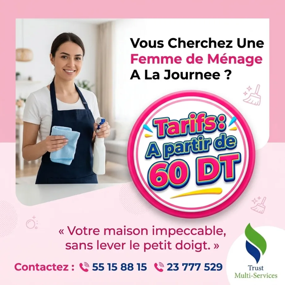 Femme de ménage par jour à Ben Arous