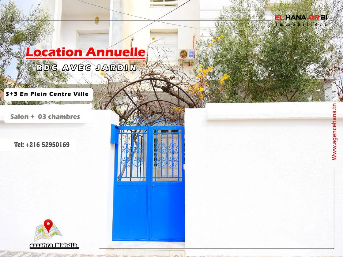 à louer RDC s+3 à l’année s+3 à ezzahra mahdia