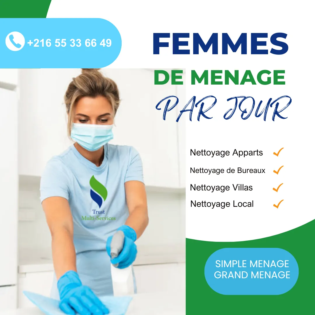FEMME DE MENAGE PAR JOUR A AIN ZAGHOUAN