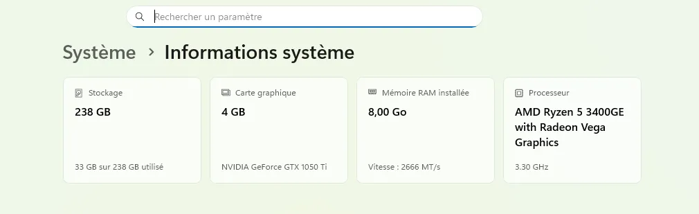 Unité Gamer Ryzen 5 3400GE GTX 1050Ti 4Go Ram 8Go NVME 256Go