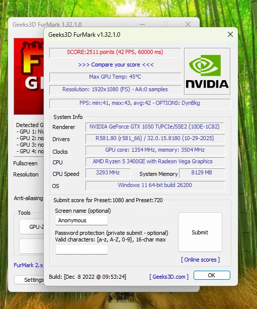 Unité Gamer Ryzen 5 3400GE GTX 1050Ti 4Go Ram 8Go NVME 256Go
