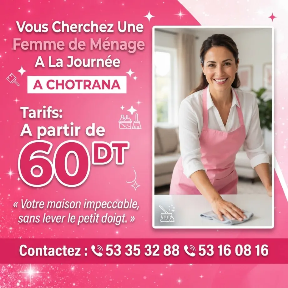 femme de menage par jour a chotrana