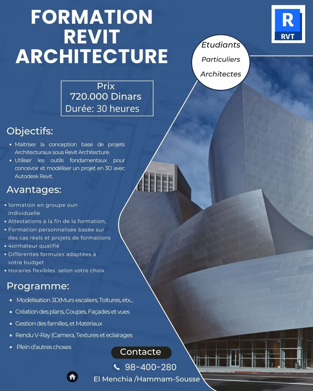 Formation Revit Architecture pour Etudiants, Architectes et particuliers