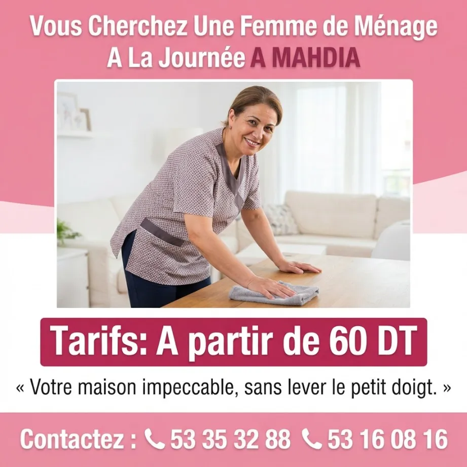 femme de menage par jour a mahdia