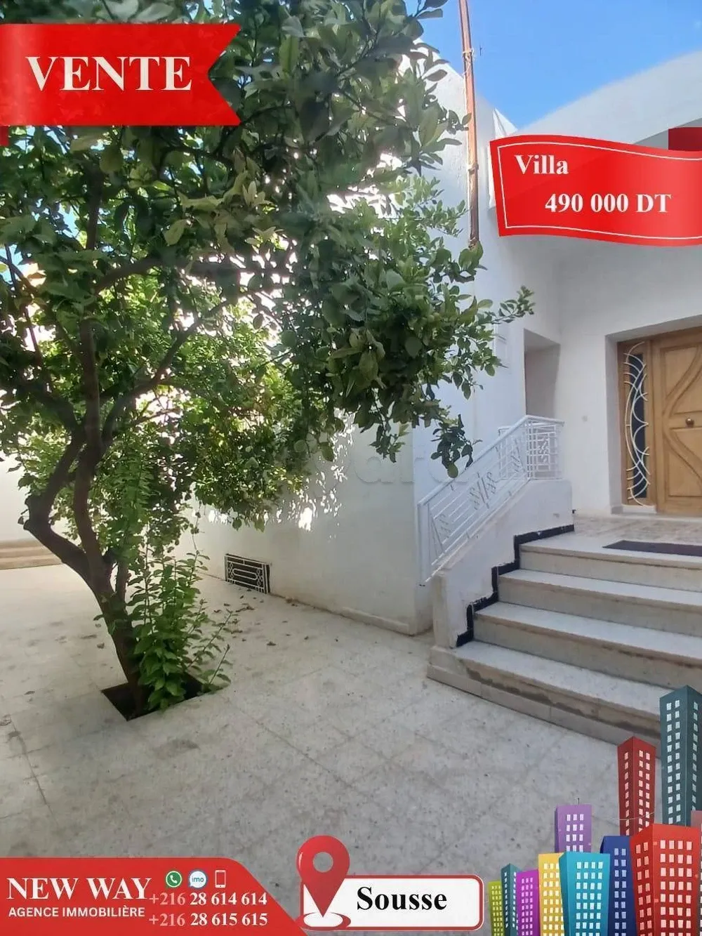 Villa de Plain Pied à Sousse, Proche de toutes Commodités