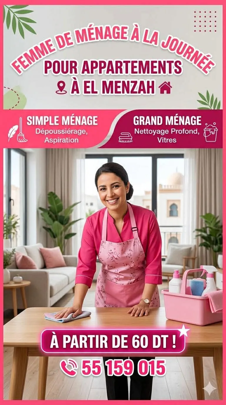 femme de ménage par jour a el menzah