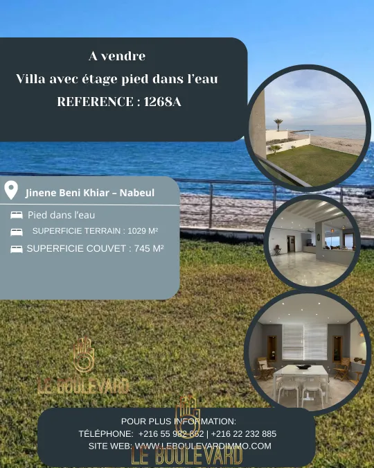 A vendre Villa avec étage pied dans l'eau à Jinene Beni Khiar
