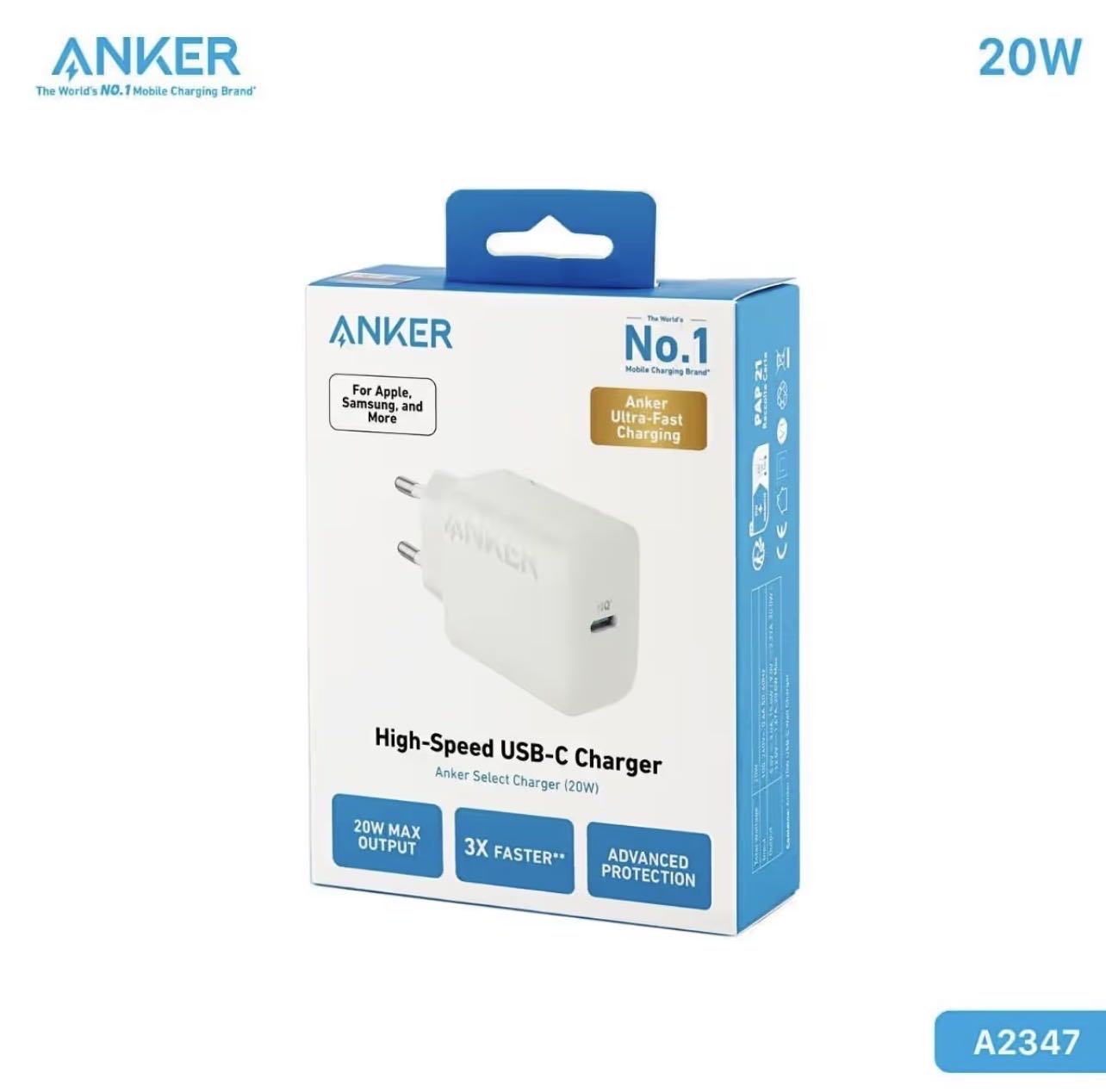 Tête de Chargeur Anker USB-C 20W Charge Rapide et sécurisée 