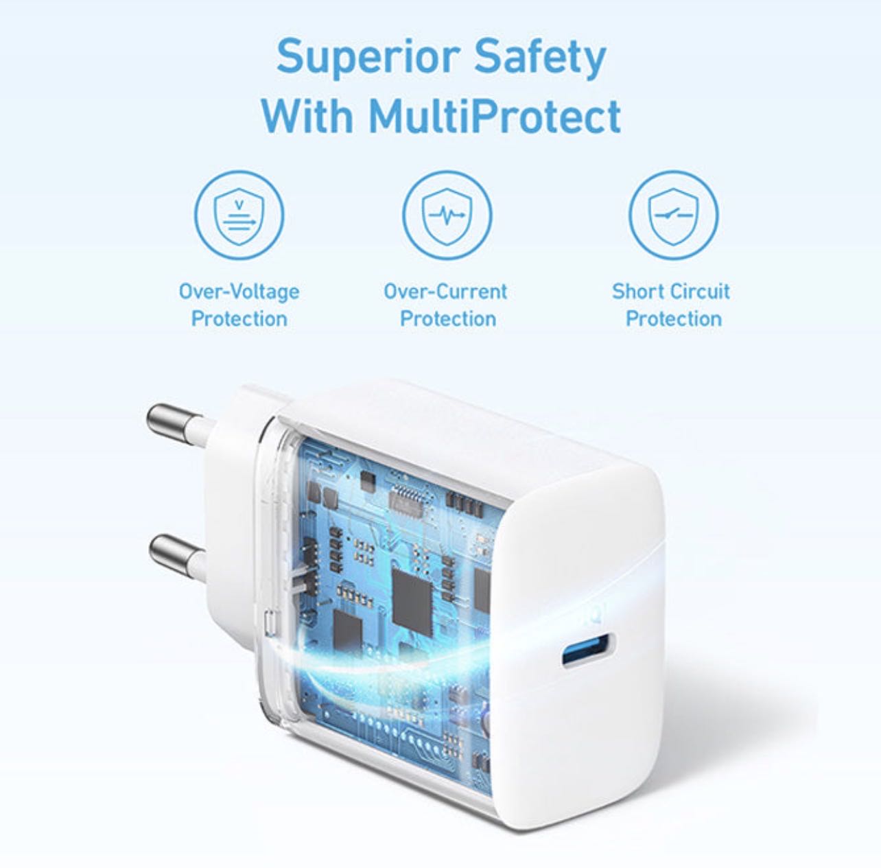 Tête de Chargeur Anker USB-C 20W Charge Rapide et sécurisée 