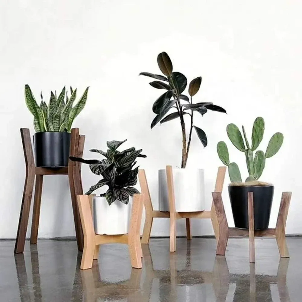 Kit de 3 Supports de Pots en Bois Rouge (6 pièces)