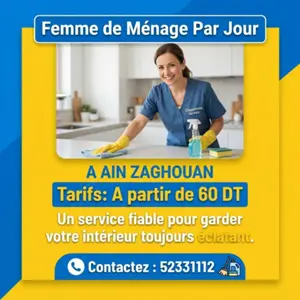 FEMME DE MENAGE PAR JOUR A AIN ZAGHOUAN