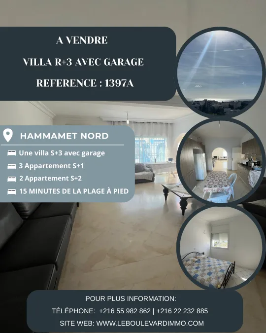 Excellente opportunité : Villa R+3 avec vue sur mer à Hammamet Nord