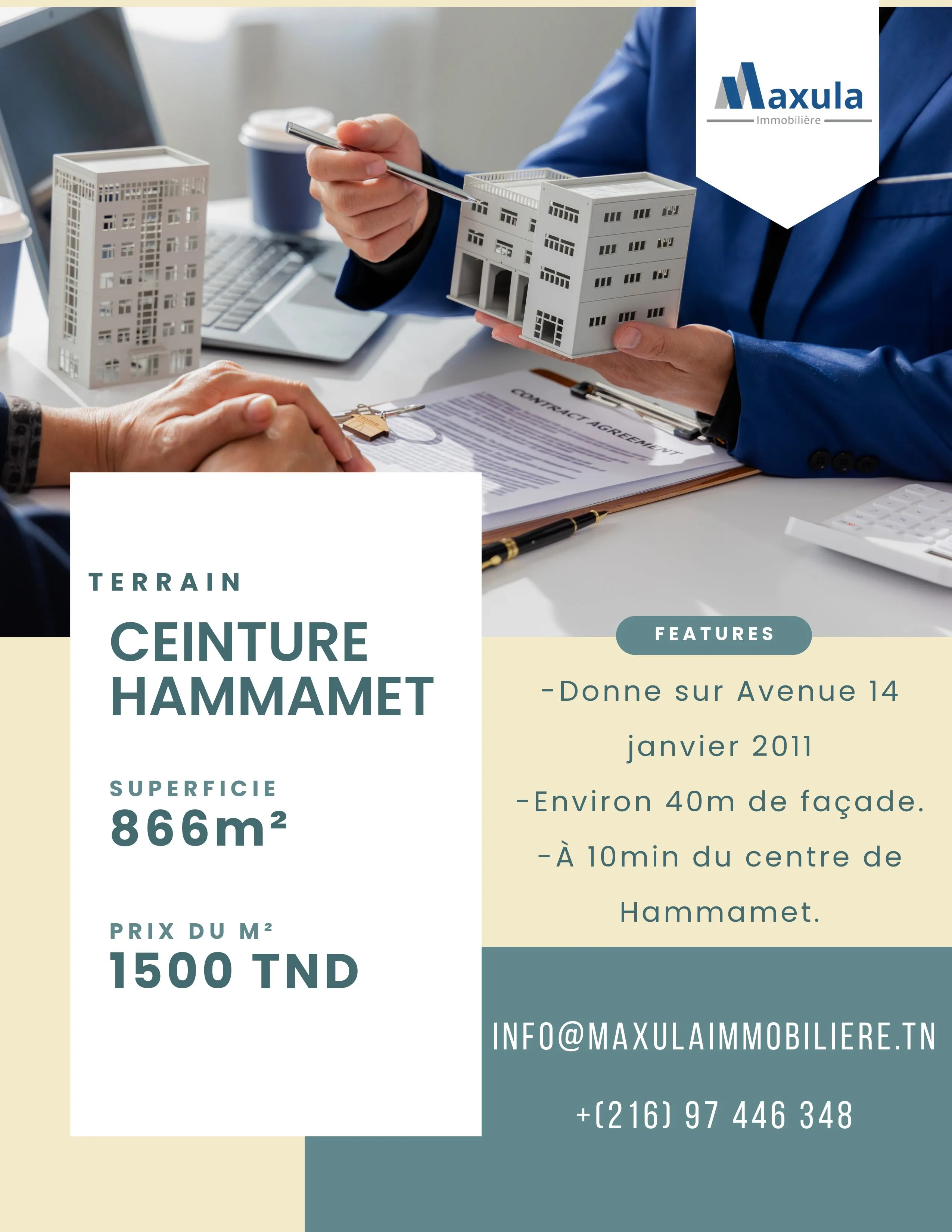 À VENDRE TERRAIN STRATÉGIQUE DE 866M² SUR LA CEINTURE DE HAMMAMET