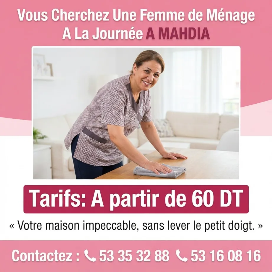 femme de menage par jour a mahdia