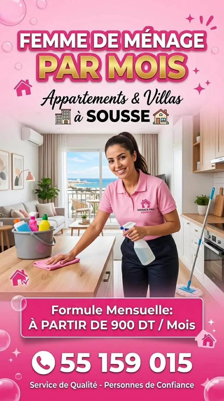 femme de ménage par mois couchante et non couchante a Sousse