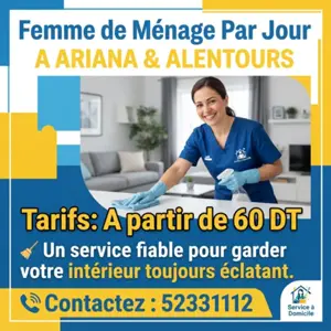 Femmes de ménage disponibles par jour dès 60 DT !