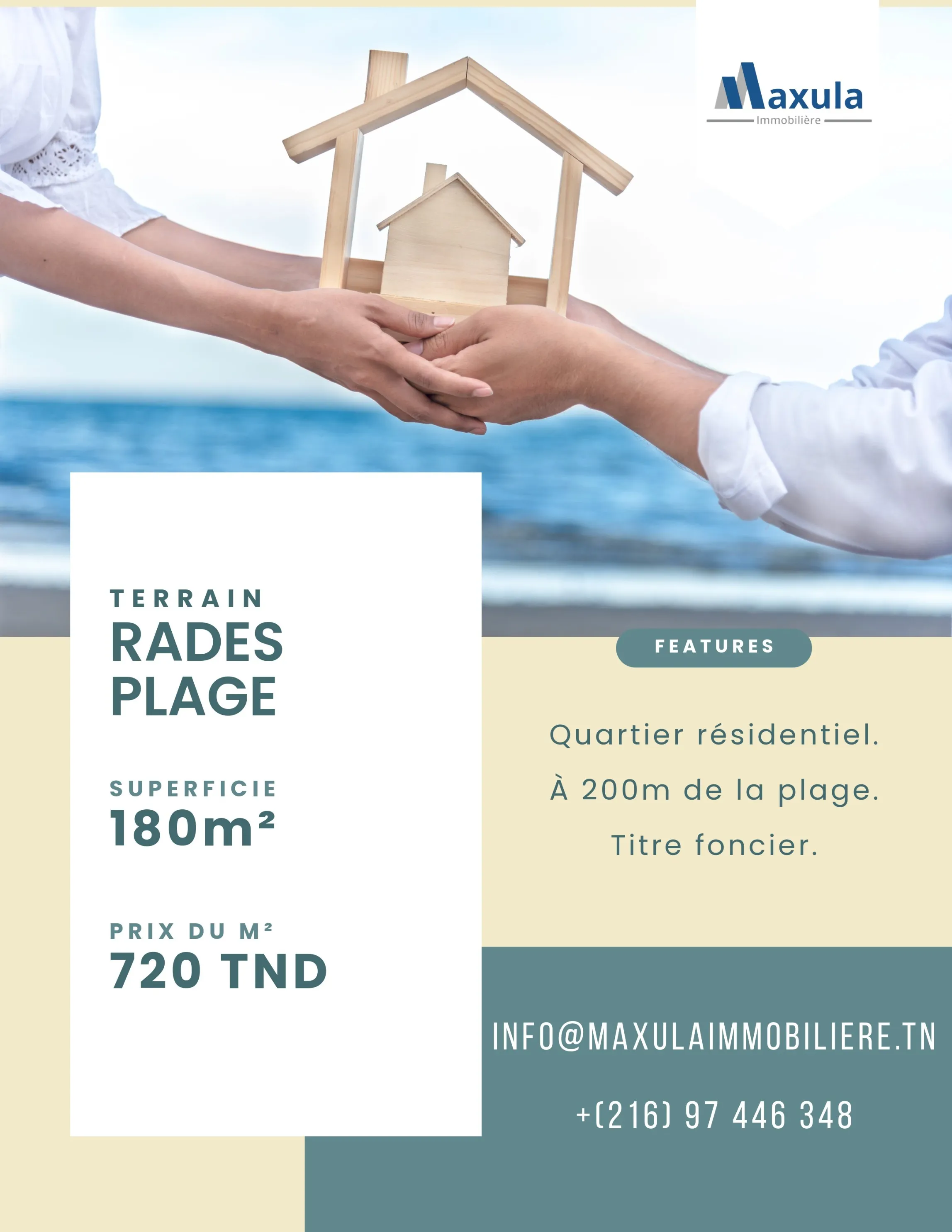 À VENDRE TERRAIN DE 180M² À RADES PLAGE