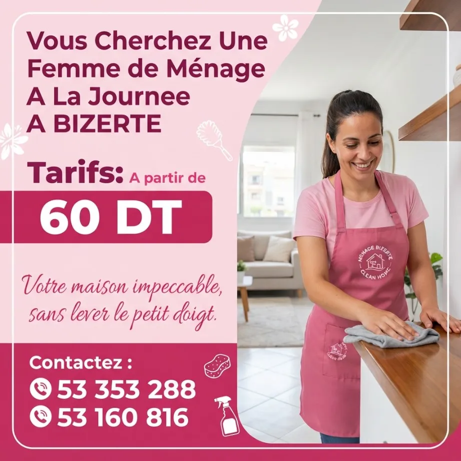 femme de menage par jour a Bizerte
