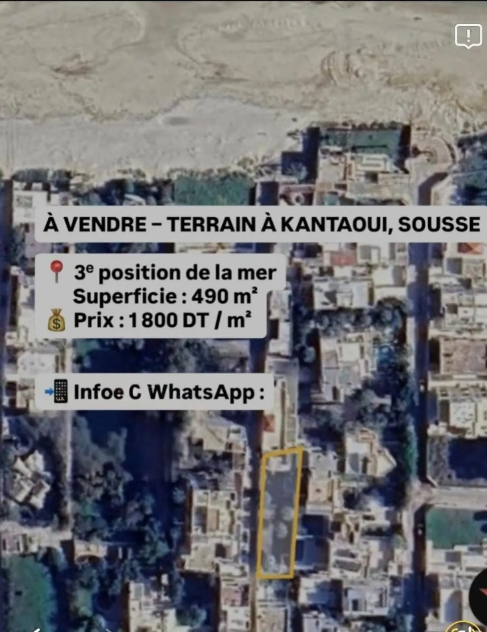 Terrain kantaoui 490 mÂČ Ă Sousse