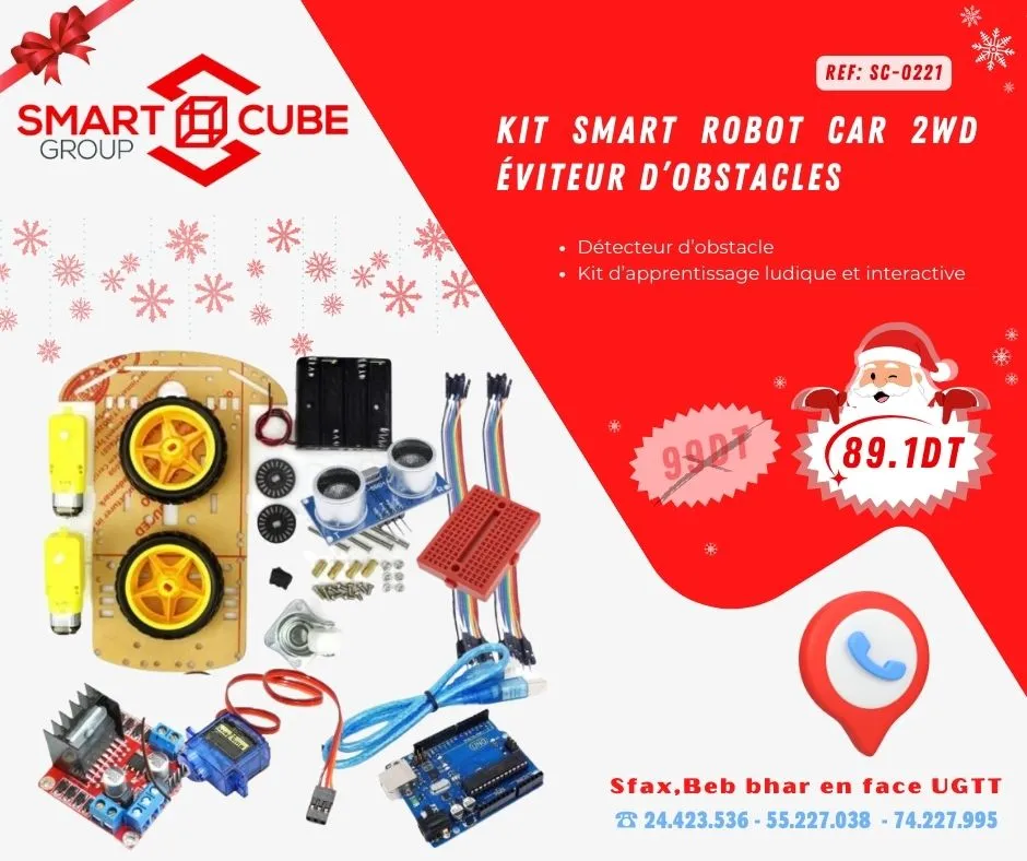 KIT SMART ROBOT CAR 2WD " EVITEUR OBSTACLE "