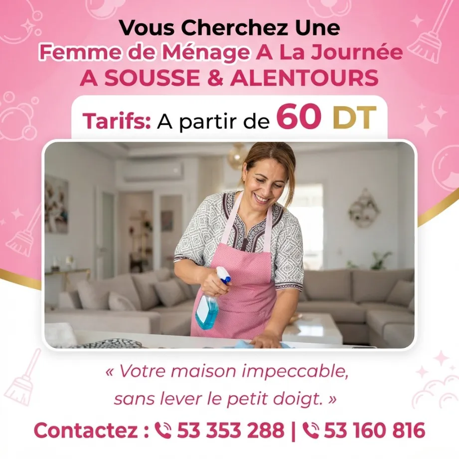 femme de menage par jour a sousse 