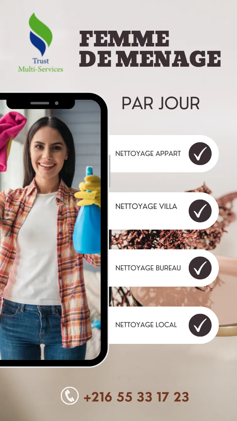 femme de ménage par jour à bardo