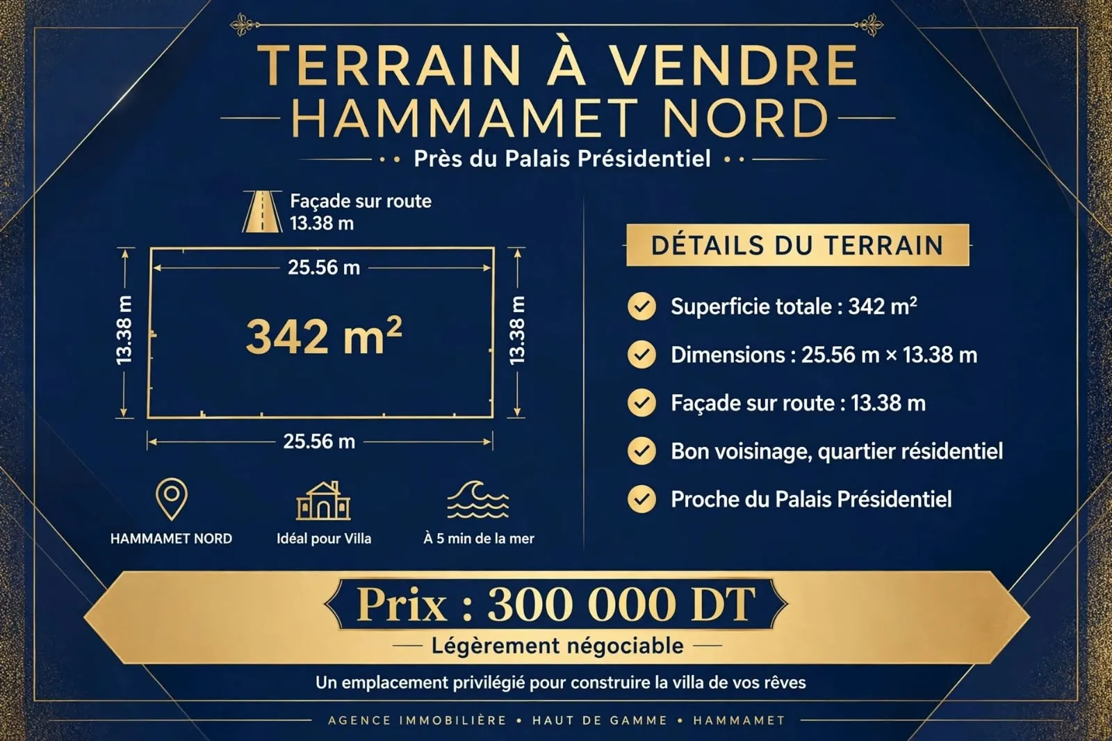 TERRAIN À VENDRE - HAMMAMET NORD - Près du Palais Présidentiel