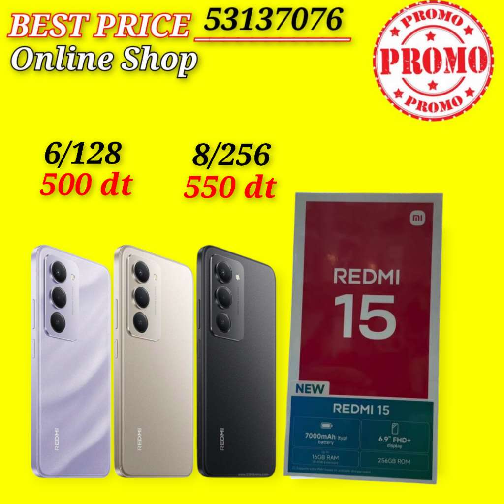 Redmi 15 Cacheté paquet fermé #Validé✔️
➖6/128=500 dt
➖8/256=550 dt