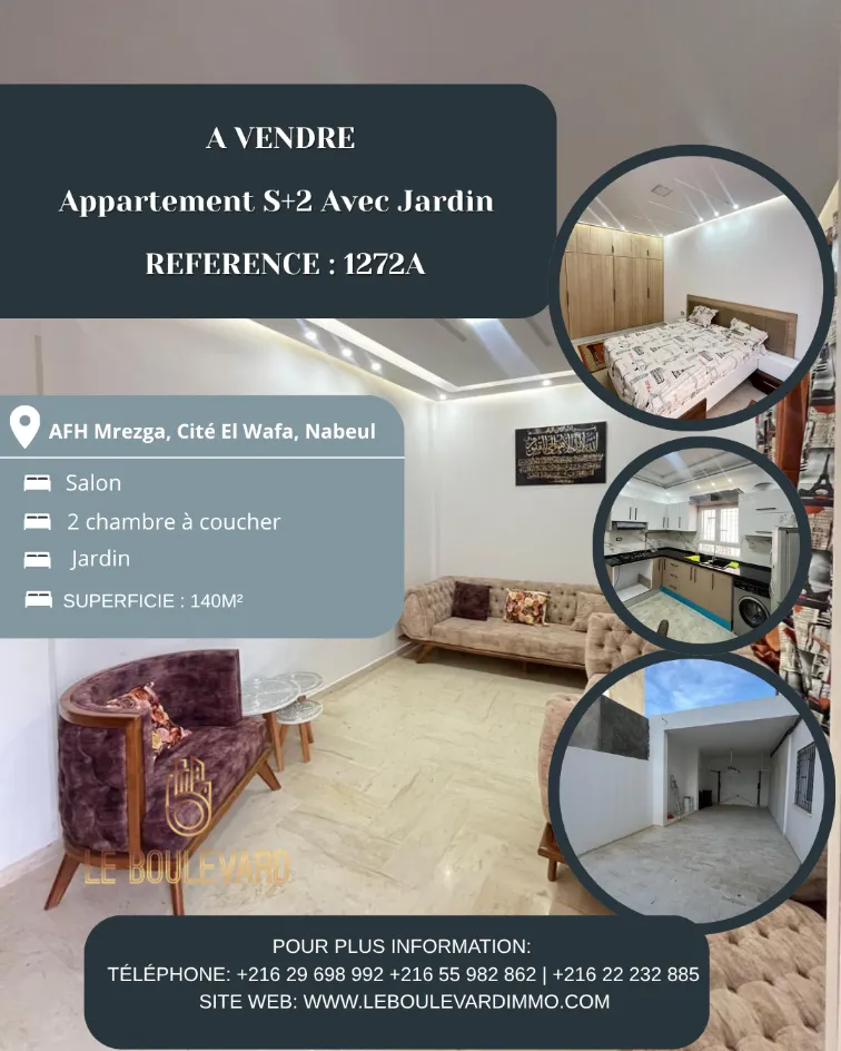 A Vendre Appartement S+2 Haut Standing Avec Jardin à AFH Mrezga, Nabeul