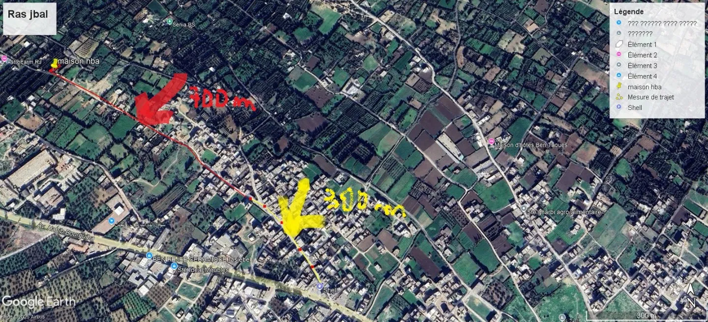 Terrain + maison route plage mami rasjbal