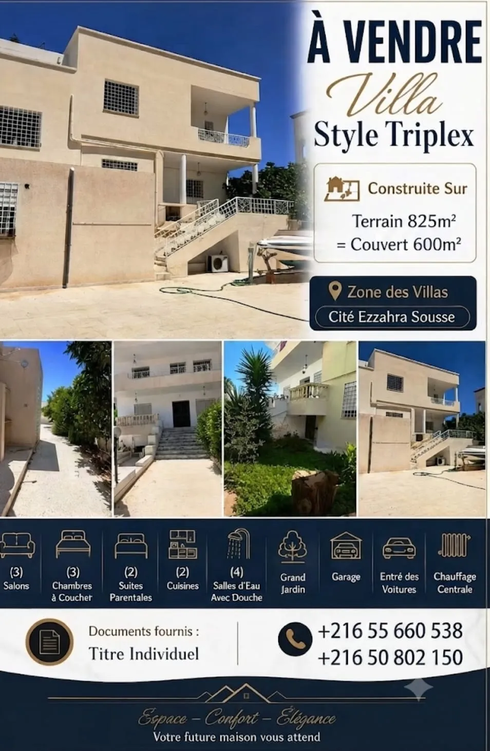 A vendre villa de 900 m2 à cité Zahra Sousse
