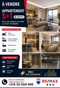 A vendre un appartement S+1 à Bizerte
