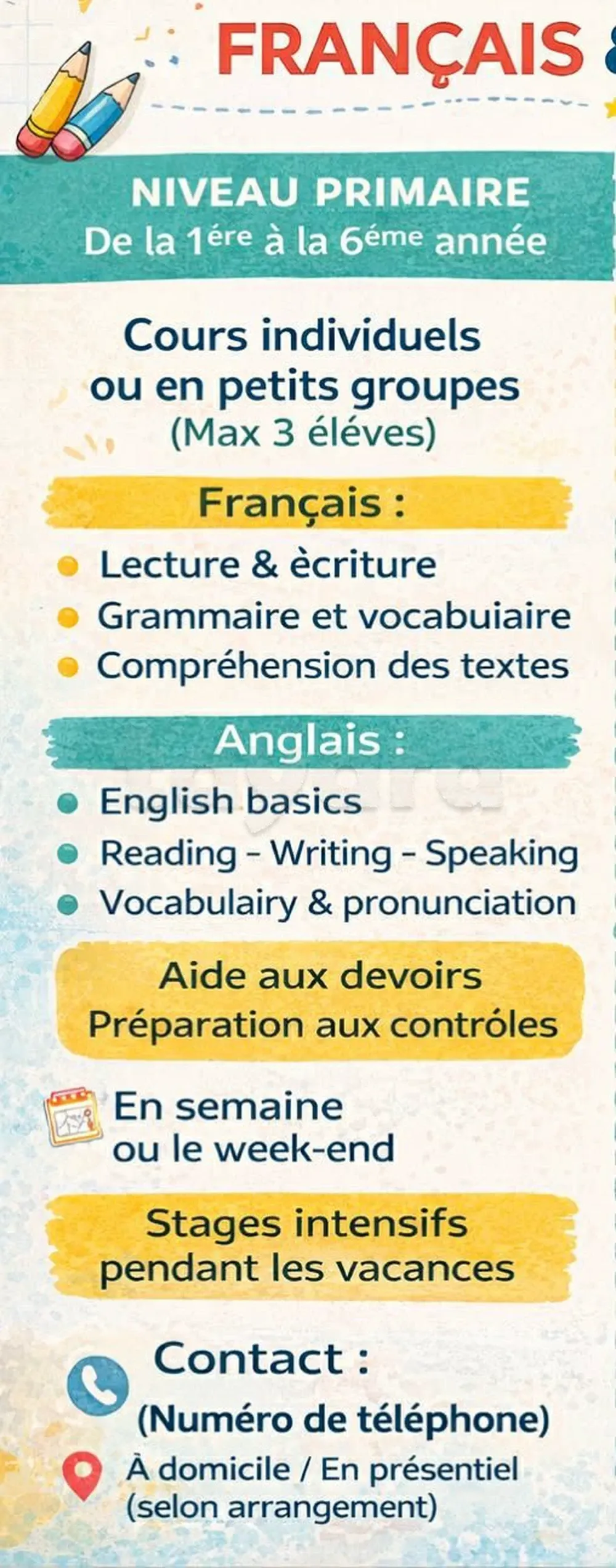 Cours particuliers : français -anglais // Rattrapage