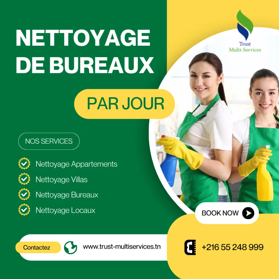 Femme de ménage par jour pour bureau à Ennasr