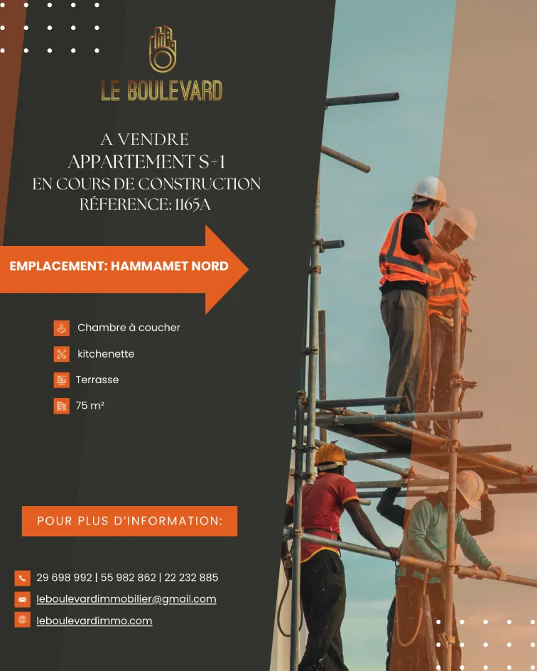 A Vendre Appartement S+1 en cours de construction à Hammamet Nord