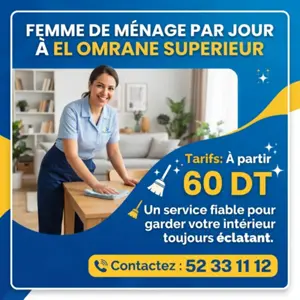 FEMME DE MENAGE PAR JOUR A ELOMRANE SUPERIEUR