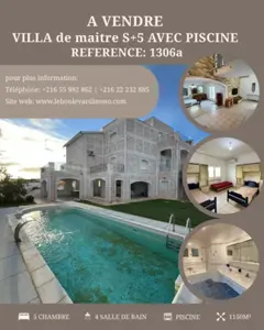 A Vendre Villa S+5 Avec Piscine à Sidi Hamed, Hammamet 