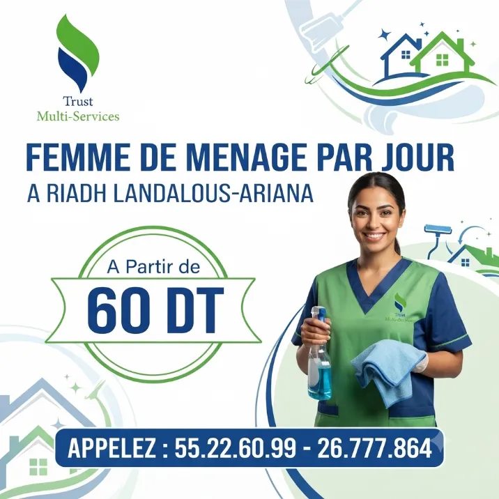 FEMME DE MENAGE PAR JOUR A KLAAT A SIDI THABET