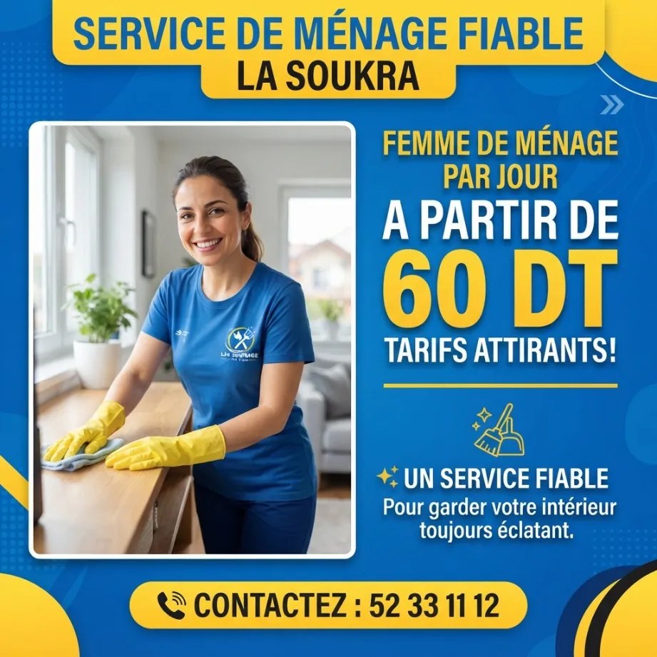 FEMME DE MENAGE PAR JOUR A LA SOUKRA