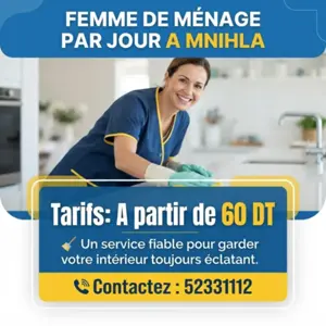 Femmes de ménage disponibles par jour dès 60 DT !
