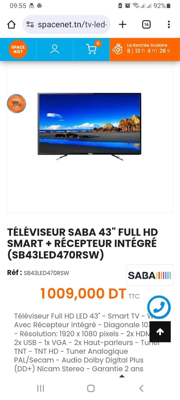 Téléviseur SMART SABA NEUF EMBALLÉ 