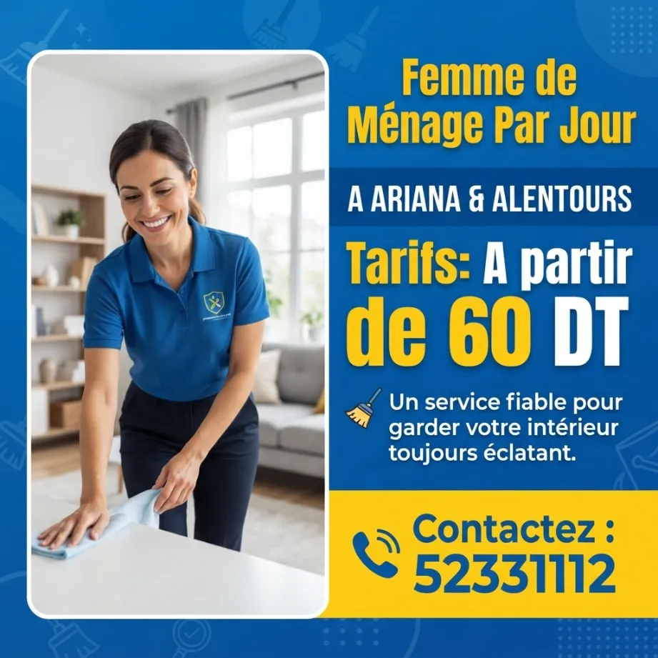 Femmes de ménage disponibles par jour dès 60 DT !