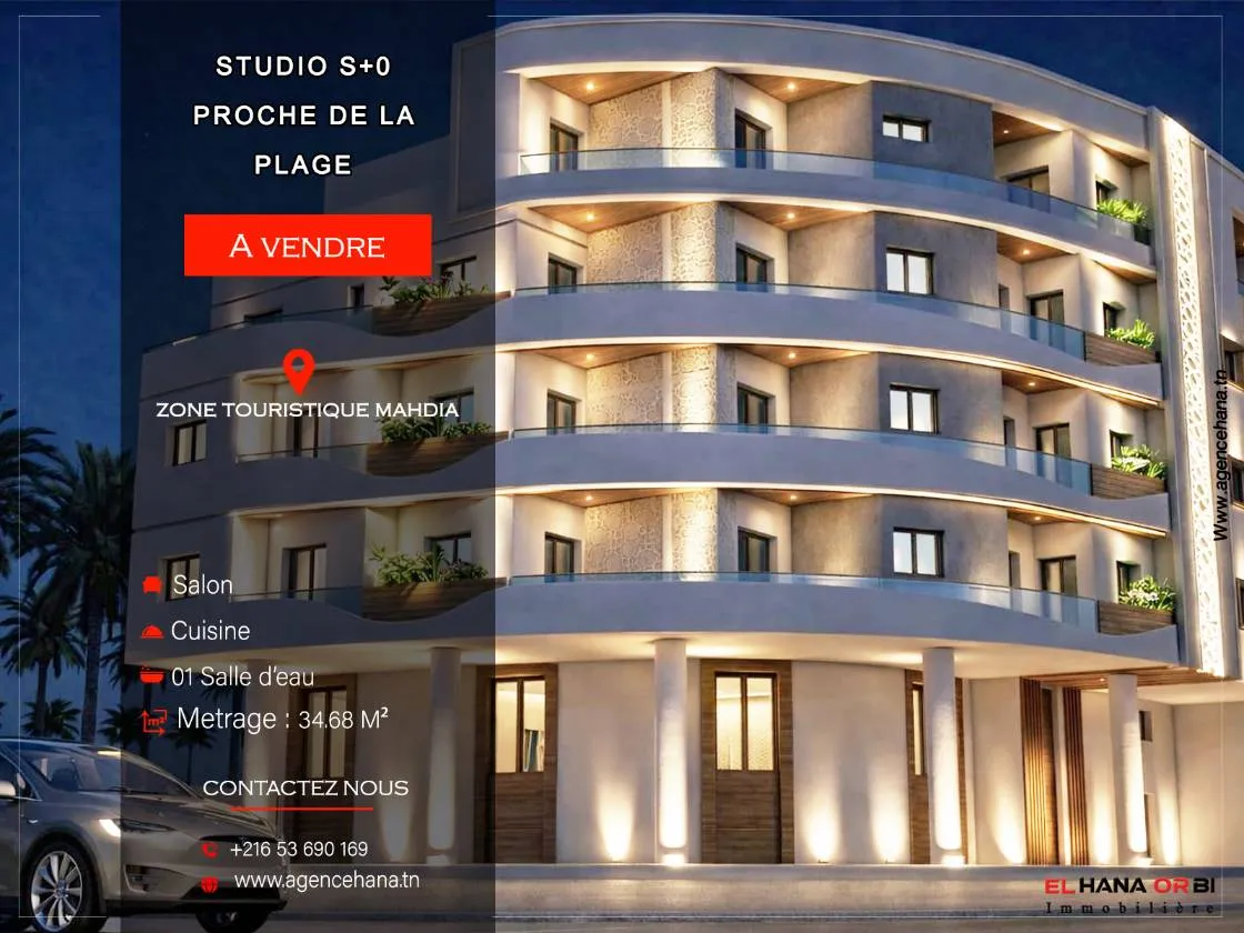 nouveau projet sur plan à vendre appartement s+0 à Mahdia corniche