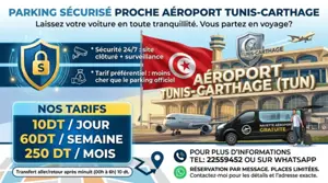 Parking tout près de l'aéroport Tunis Carthage 