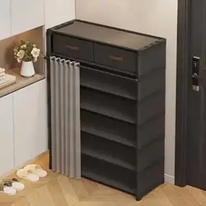Organisateur de chaussures robuste en acier inoxydable, 5 niveaux, avec rideau anti-poussière et 2 t