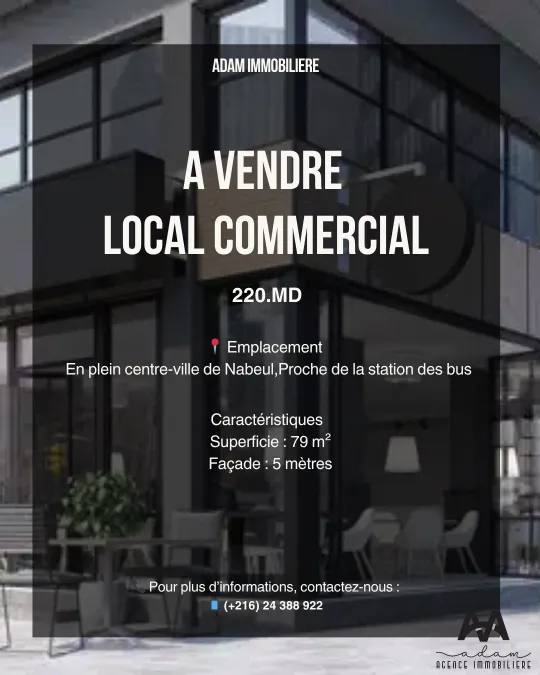 À VENDRE – Local Commercial de 79 m² au Centre-Ville de Nabeul